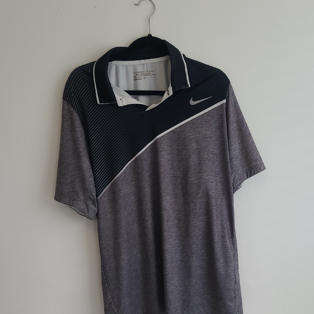 NikeGolf Dryfit Polo Men's Large Black/Gray Short Sleeve Geometric Design